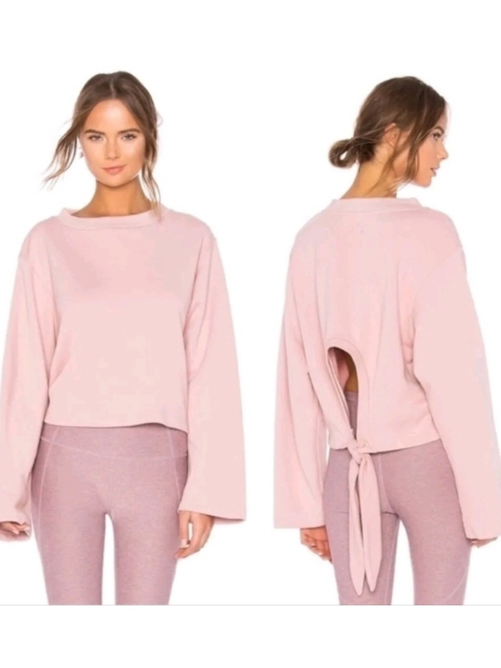 Varley Weymouth Tie-back Cotton Sweatshirt in Pink, size Small